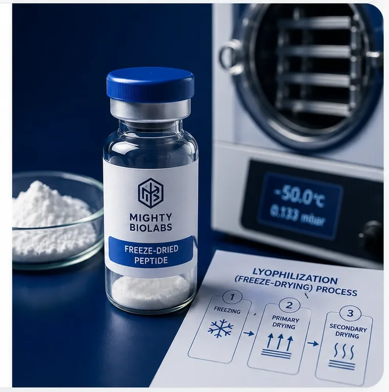 Freeze-dried peptide vial and lyophilization equipment